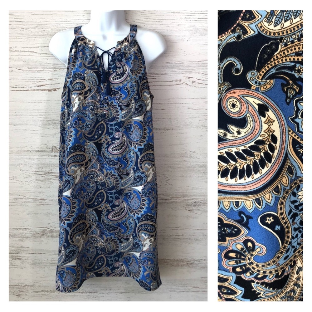 *3/$20* FLEUR BLEUE Francesca’s Boho Paisley Sleeveless Shift Mini Dress 4